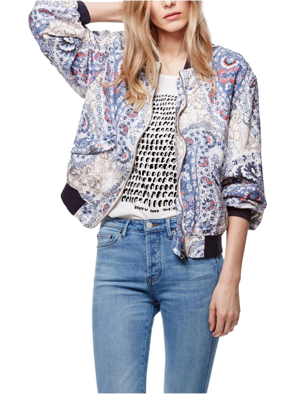 Free People Daytrip Paisley Bomber Jacket, full-zip quilted oversized - Picture 3 of 11